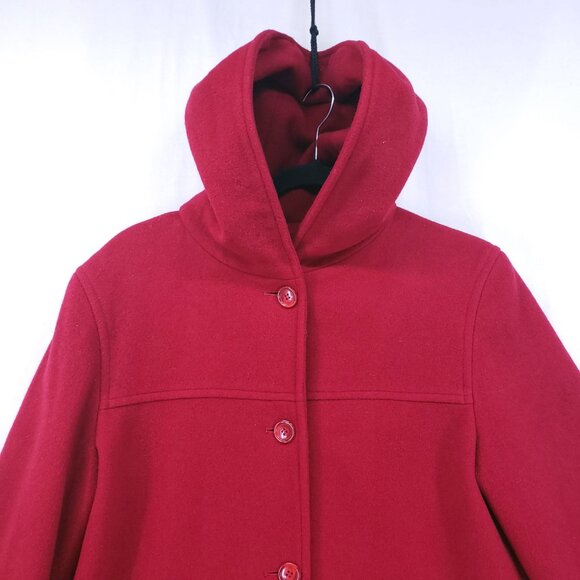 J. Percy Red 100% Merino Wool Pockets Hooded Mid Length Winter Coat Size S - Picture 7 of 16